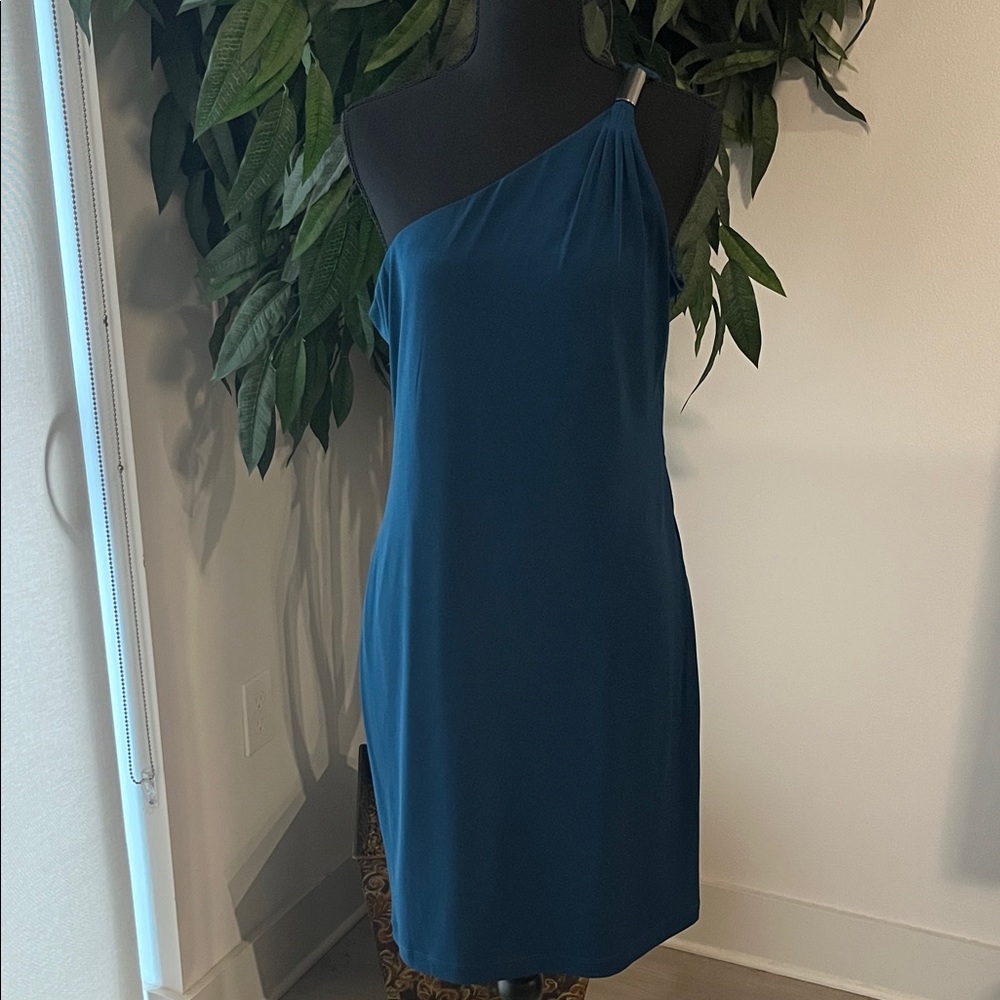 Calvin Klein Teal One-Shoulder Dress